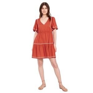 Old Navy Womens Embroidered Mini Dress XL Flutter Sleeve Boho Peasant